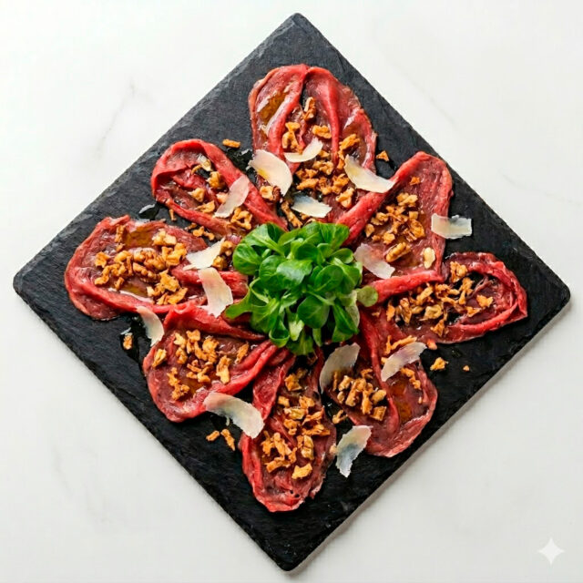 Carpaccio cebolla frita crujiente